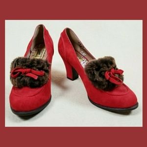 L-Fire shearling bow heels